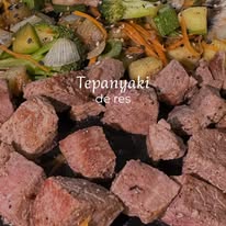 Teppanyaki de res con vegetales
